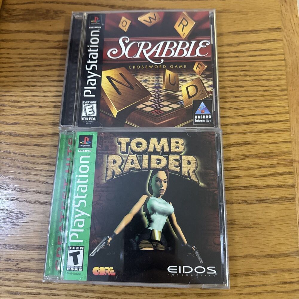 Lot of 2 Sony PlayStation 1 Games - Tomb Raider Greatest Hits & Scrabble